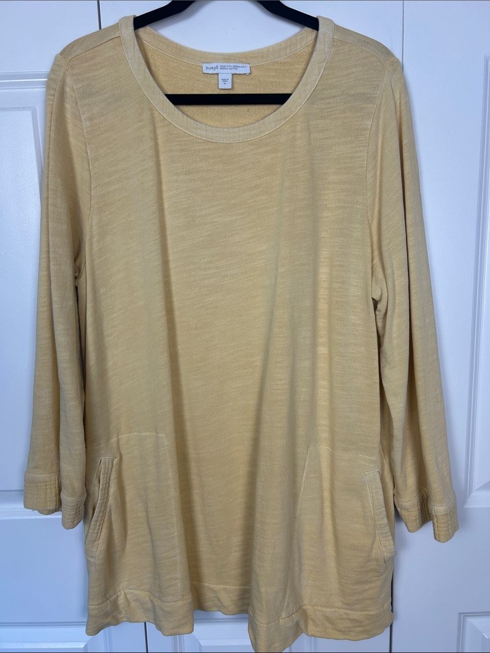 J. Jill Cream Yellow Long-Sleeve Tunic with Front Pockets Size XL